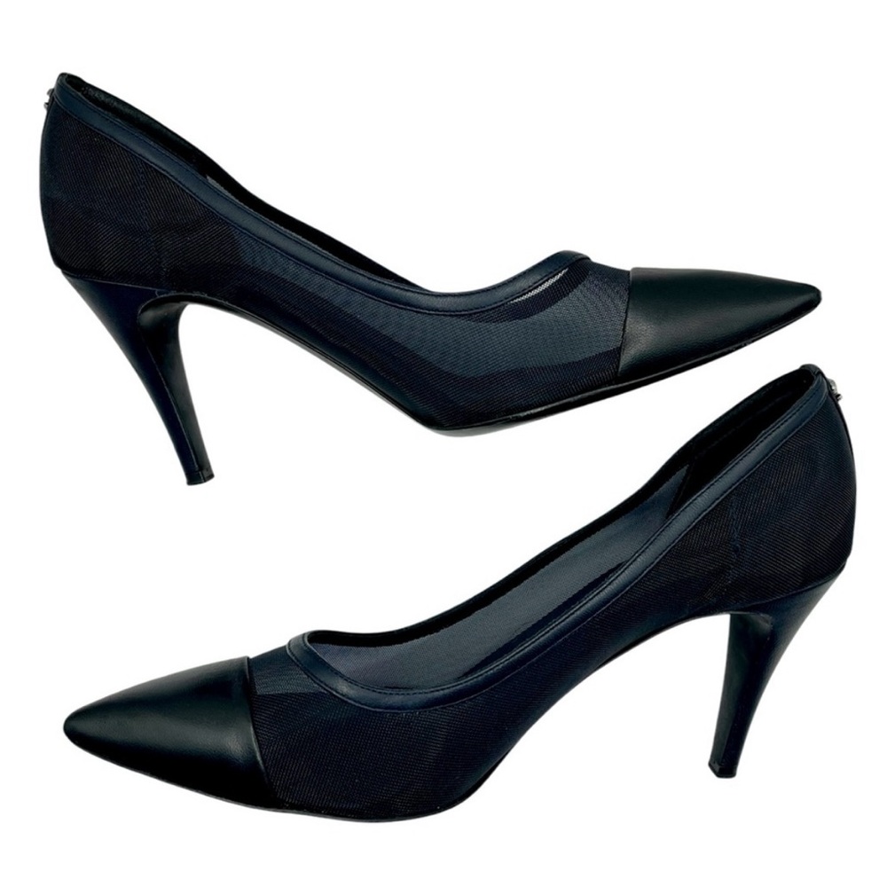 CHANEL Mesh Cap Toe Pumps 39.5 Navy CC Logo Heels Cruise 2014 Karl Lagerfeld - Picture 10 of 15